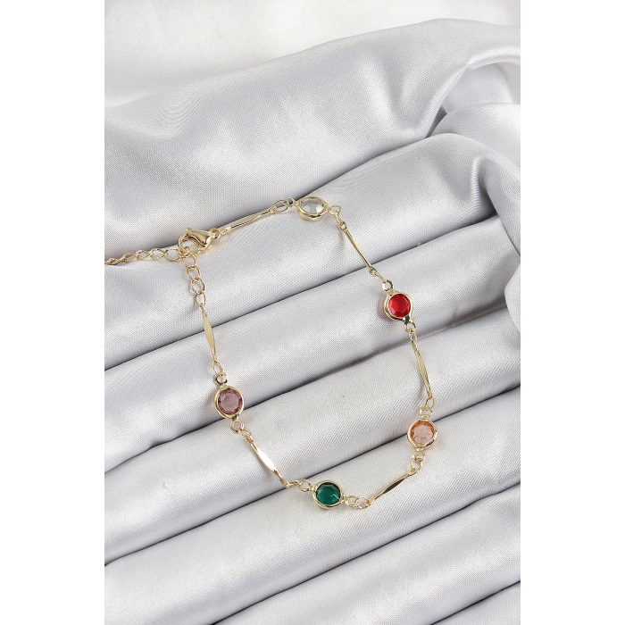 Erb Pirinç Asorti Model Gold Renk Zirkon Taşlı Kadın Bileklik