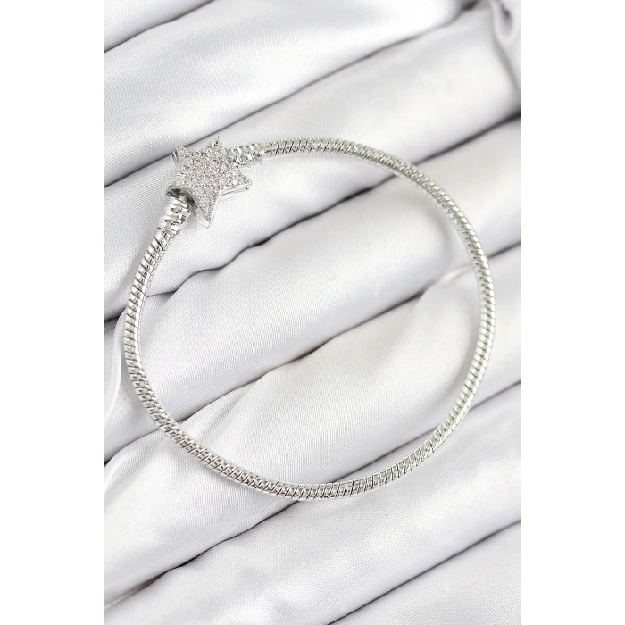 Erb Pirinç Charm Zirkon Taşlı Yıldız Model Gümüş Renk Kadın Bileklik