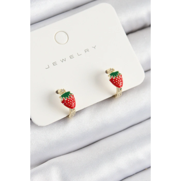 Erb Pirinç Çilek Model Gold Renk Çocuk Küpe