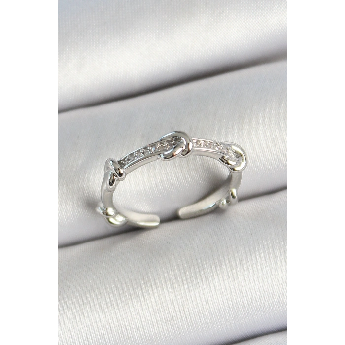 Erb Pirinç Düğüm Figürlü Zirkon Taşlı Gümüş Renk Ayarlanabilir Kadın Yüzük