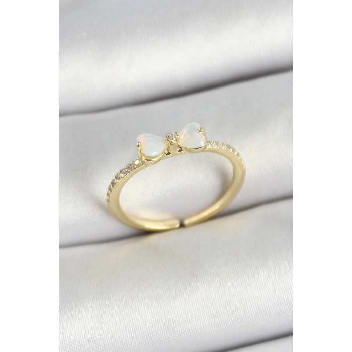 Erb Pirinç Fiyonk Figürlü Zirkon Taşlı Gold Renk Ayarlanabilir Kadın Yüzük