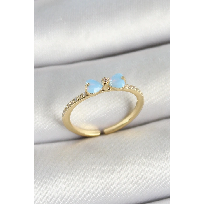 Erb Pirinç Fiyonk Figürlü Zirkon Taşlı Gold Renk Ayarlanabilir Kadın Yüzük