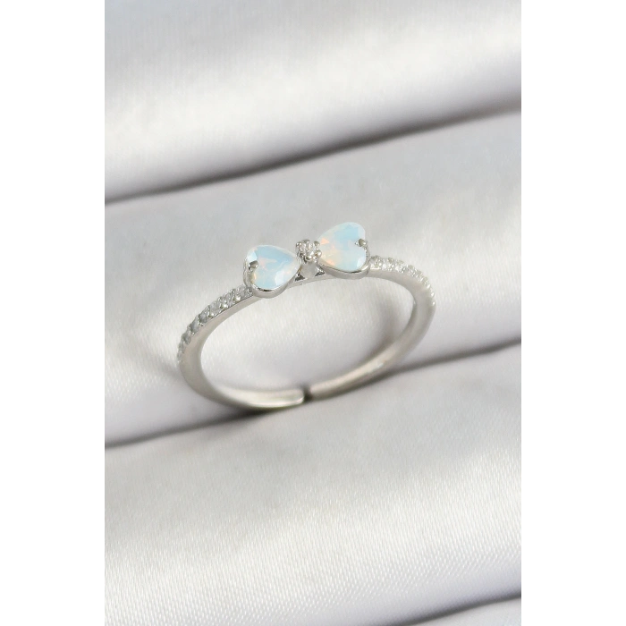 Erb Pirinç Fiyonk Figürlü Zirkon Taşlı Gümüş Renk Ayarlanabilir Kadın Yüzük