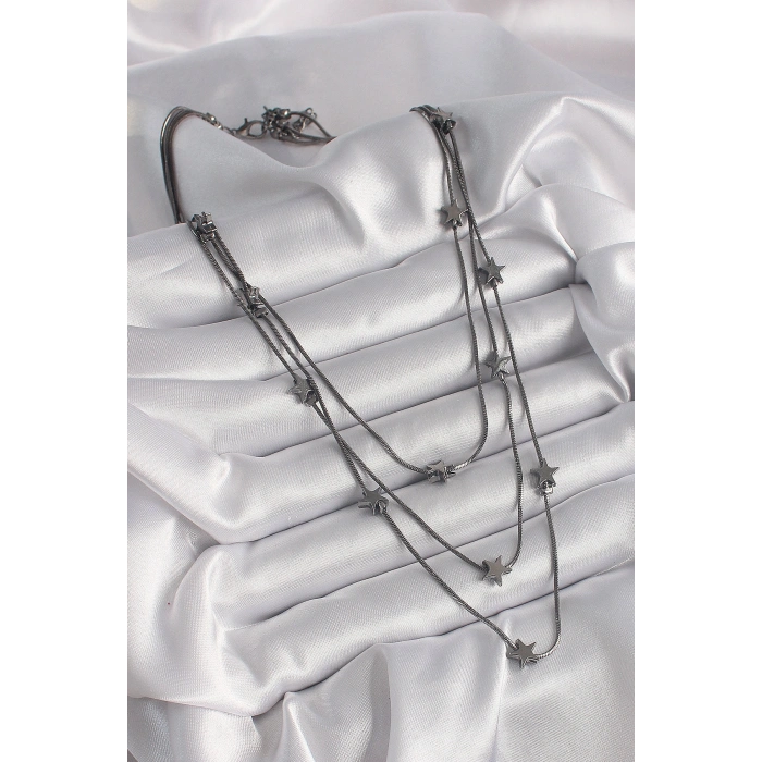 Erb Pirinç Füme Renk 3'Lü Yıldız Model Kadın Kolye