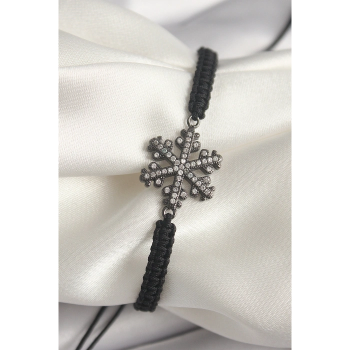 Erb Pirinç Füme Renk Zirkon Taşlı Kar Tanesi Figür Makrome Asansörlü Model Kadın Bileklik