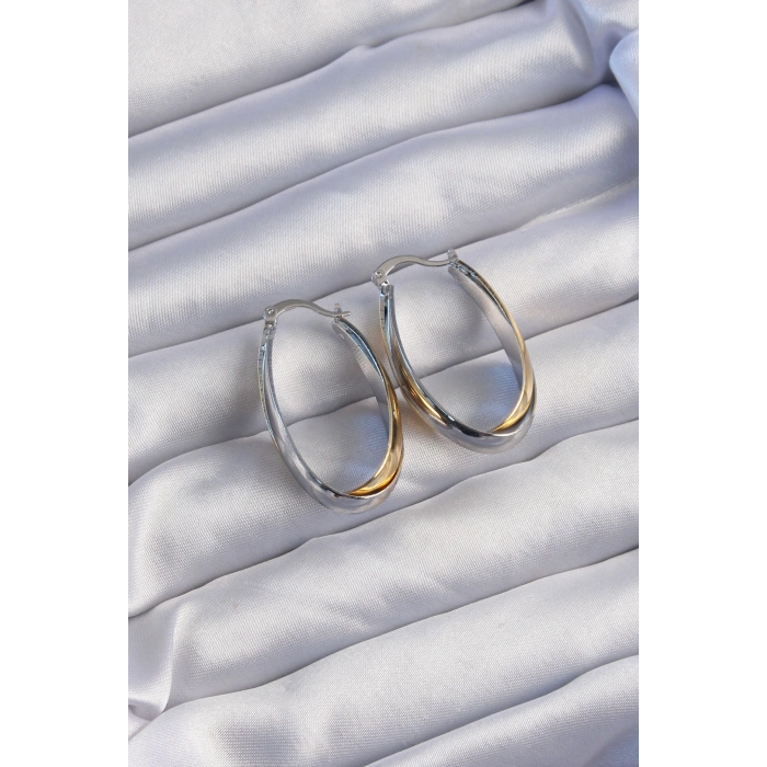 Erb Pirinç Gold Gümüş Renkli Uzun Kıvrımlı Küpe