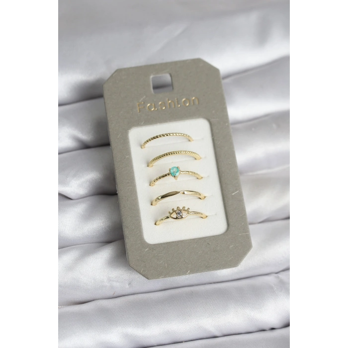 Erb Pirinç Gold Renk 5'li Yüzük Seti