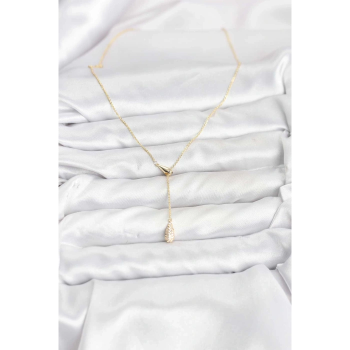 Erb Pirinç Gold Renk Asansörlü Damla Model Kadın Kolye