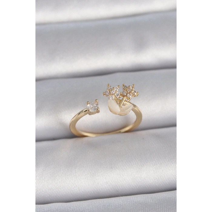 Erb Pirinç Gold Renk Ayarlanabilir Zirkon Taşlı Yıldız Model Kadın Yüzük