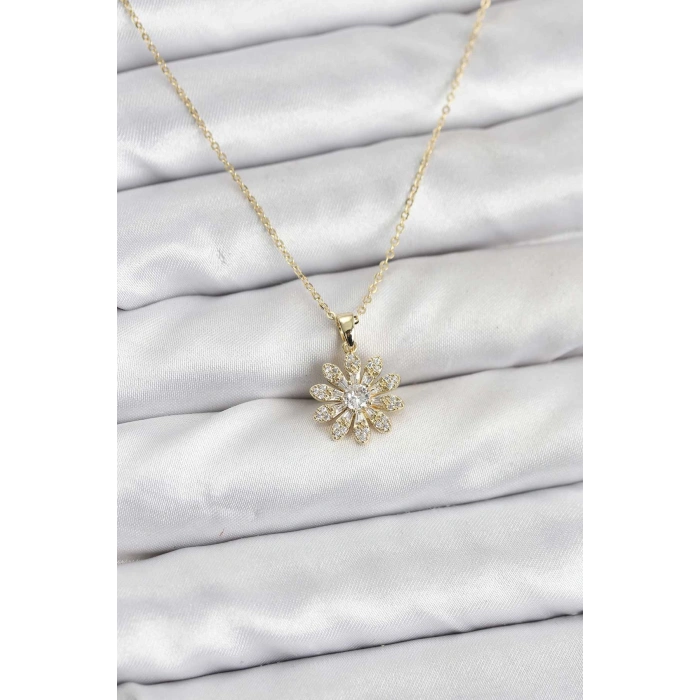 Erb Pirinç Gold Renk Çiçek Model Kadın Kolye