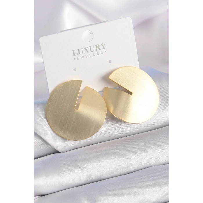 Erb Pirinç Gold Renk Daire Plaka Model Kadın Küpe