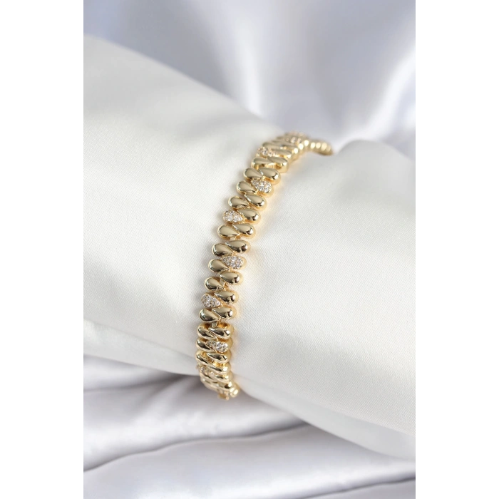 Erb Pirinç Gold Renk Damla Model Zirkon Taşlı Kadın Bileklik