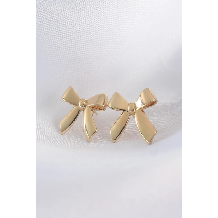 Erb Pirinç Gold Renk Düz Plaka Fiyonk Küpe