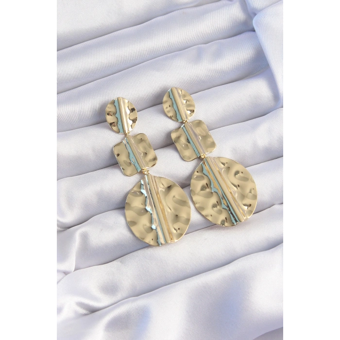 Erb Pirinç Gold Renk Geometrik Ezme Plaka Küpe