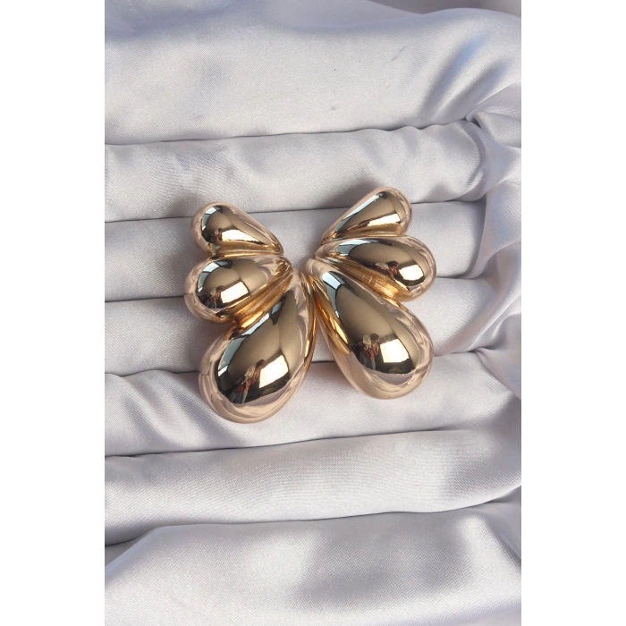 Erb Pirinç Gold Renk İri Bombeli Kelebek Küpe