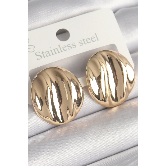 Erb Pirinç Gold Renk İşlemeli Daire Plaka Model Kadın Küpe