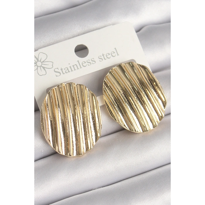 Erb Pirinç Gold Renk İşlemeli Daire Plaka Model Kadın Küpe