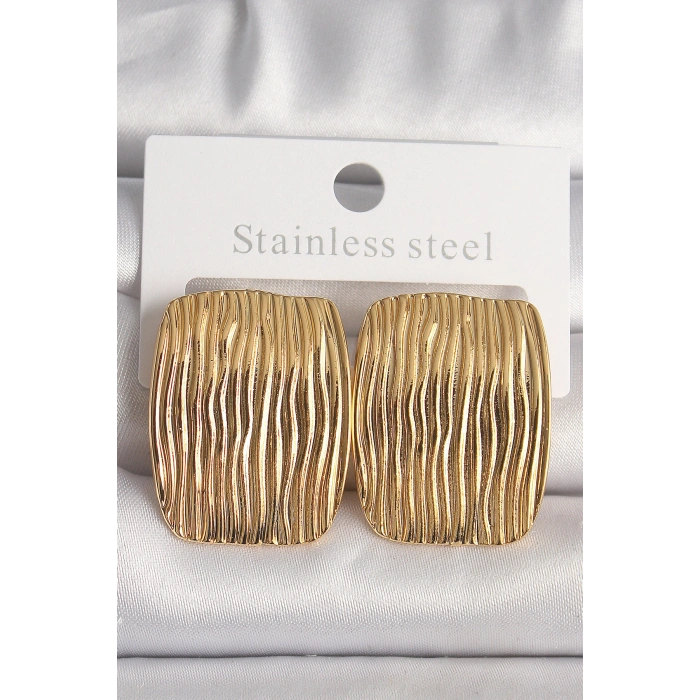 Erb Pirinç Gold Renk İşlemeli Kare Plaka Model Kadın Küpe