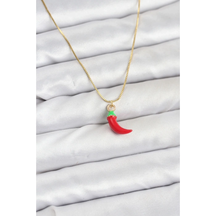 Erb Pirinç Gold Renk Kırmızı Kapya Biber Model Kadın Kolye