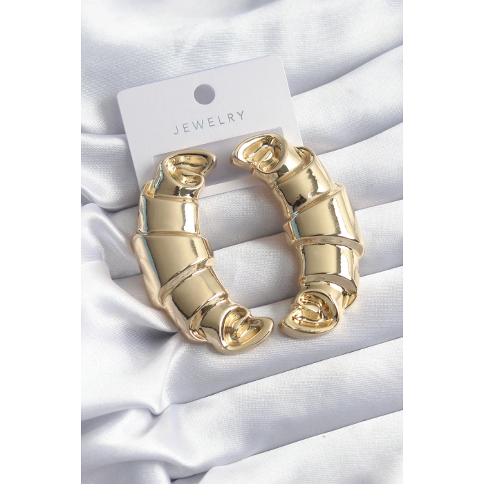 Erb Pirinç Gold Renk Kruvasan Model Kadın Küpe