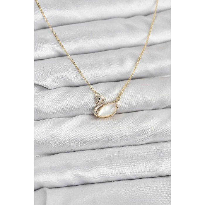 Erb Pirinç Gold Renk Kuğu Model Kadın Kolye