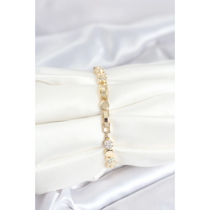 Erb Pirinç Gold Renk Nokta Model Zirkon Taşlı Kadın Bileklik