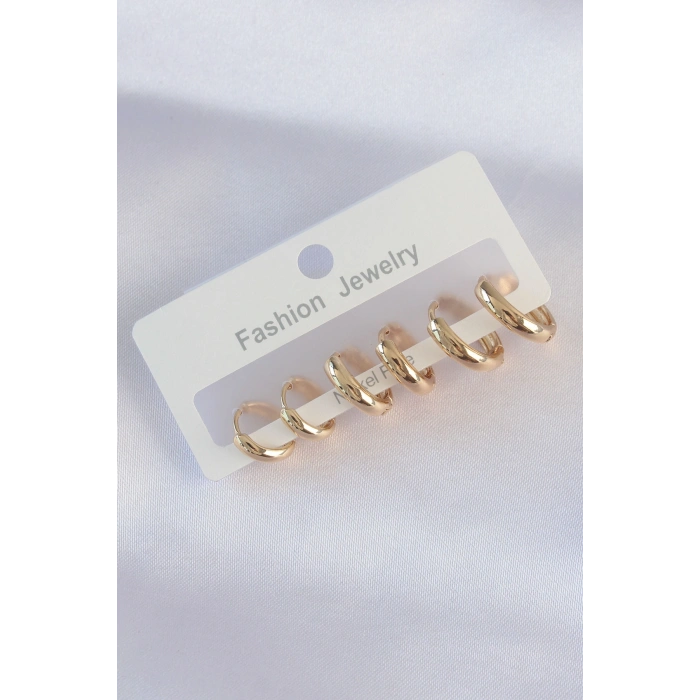 Erb Pirinç Gold Renk Oval Bombeli Küpe Seti