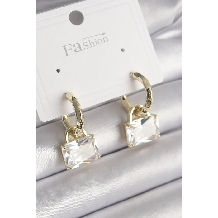 Erb Pirinç Gold Renk Sallantı Zirkon Taşlı Çanta Model Kadın Küpe