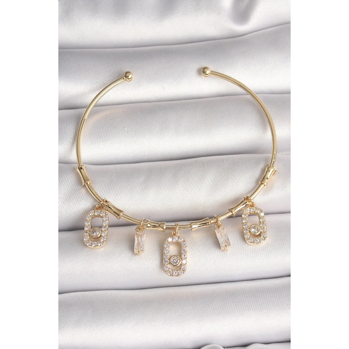 Erb Pirinç Gold Renk Sallantı Zirkon Taşlı Messika Figür Charm Kadın Bileklik