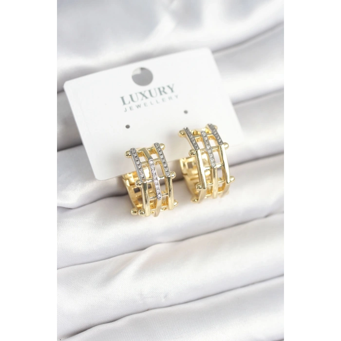 Erb Pirinç Gold Renk Taşlı Halka Kadın Küpe