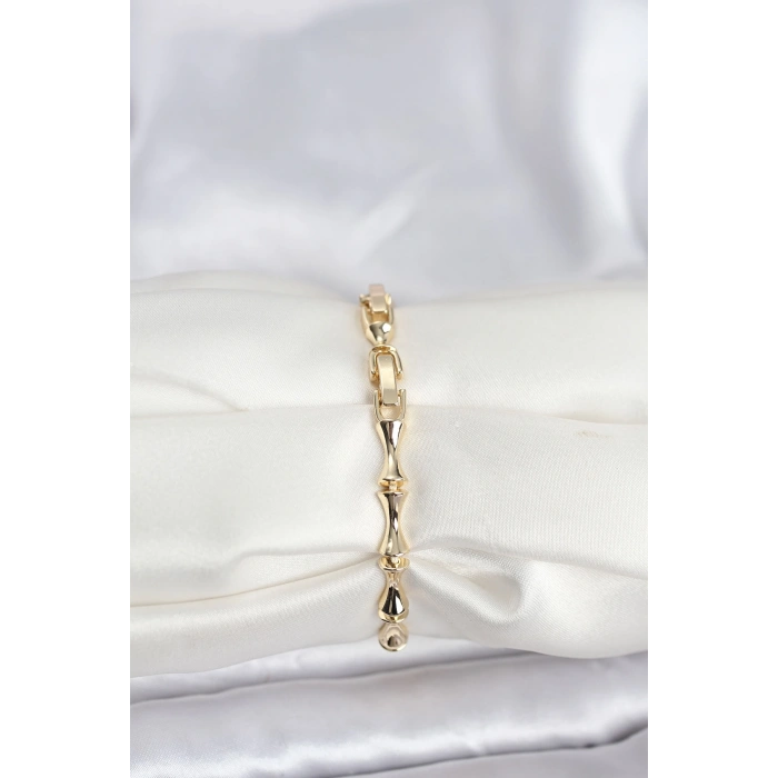 Erb Pirinç Gold Renk VIP Seri Kemik Model Zirkon Taşlı Kadın Bileklik