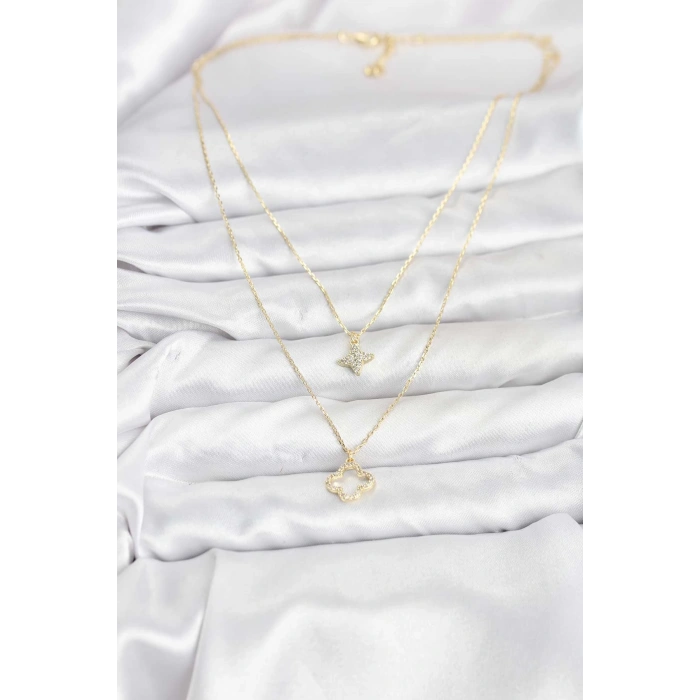 Erb Pirinç Gold Renk Yonca Model 2'li Kadın Kolye