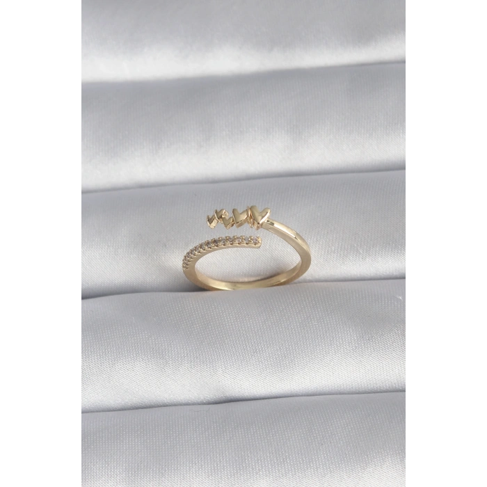 Erb Pirinç Gold Renk Zirkon Taş Detay Kalp Model Kadın Yüzük