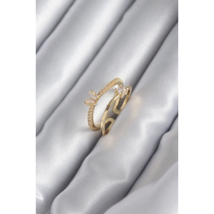 Erb Pirinç Gold Renk Zirkon Taş Detay Kelebek Model Kadın Yüzük