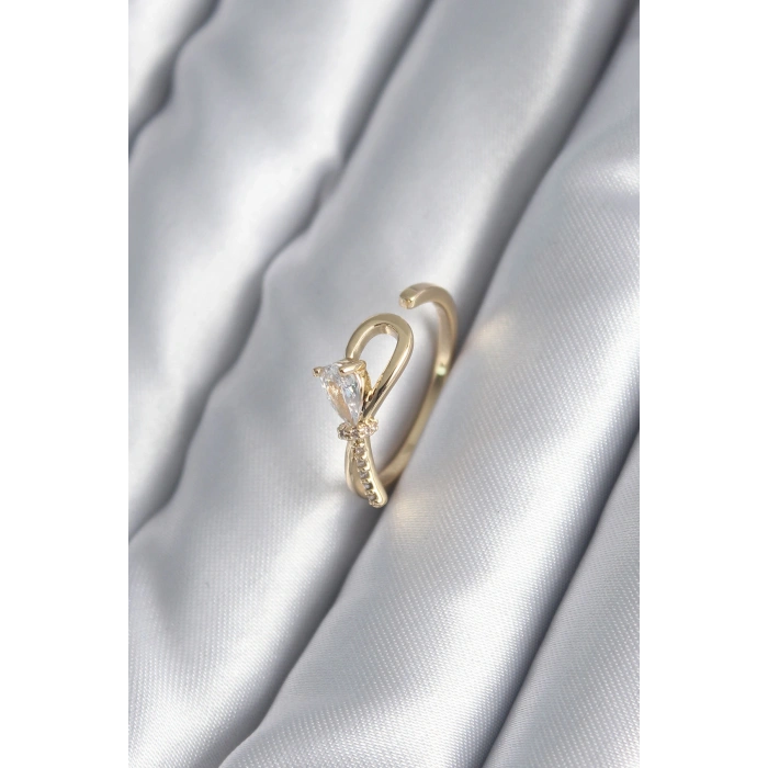 Erb Pirinç Gold Renk Zirkon Taş Detay Kurdele Model Kadın Yüzük