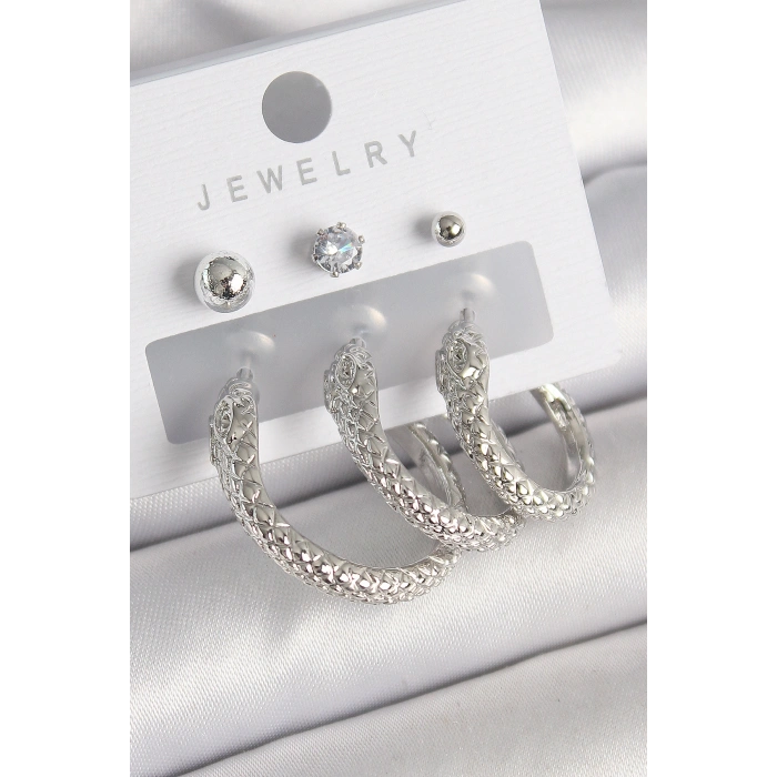 Erb Pirinç Gold Renk Zirkon Taş Detaylı Halka Yılan Model Kadın Küpe Seti