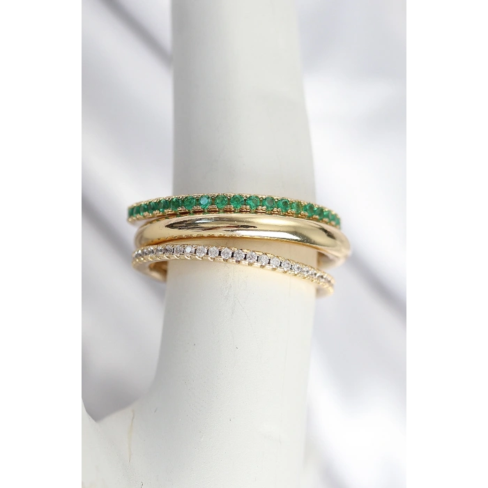 Erb Pirinç Gold Renk Zirkon Taşlı 4'Lü Kadın Yüzük