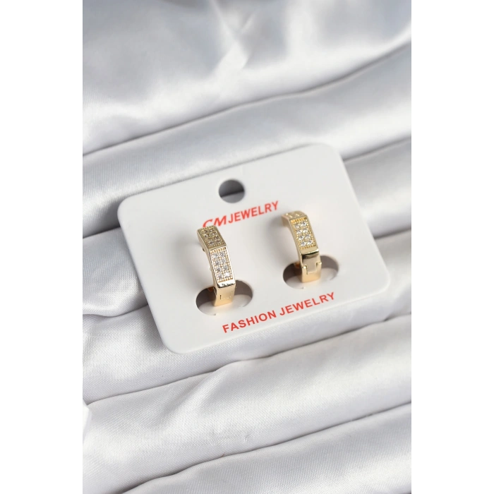 Erb Pirinç Gold Renk Zirkon Taşlı Altıgen Kadın Küpe