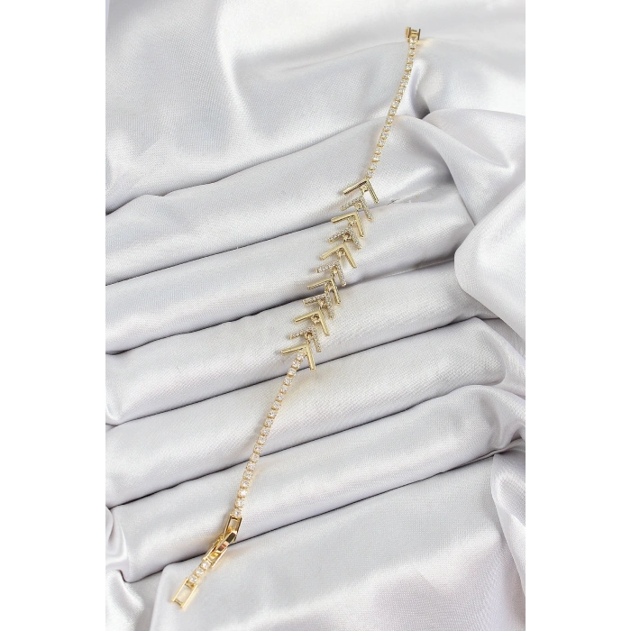 Erb Pirinç Gold Renk Zirkon Taşlı Balık Sırtı Kadın Bileklik