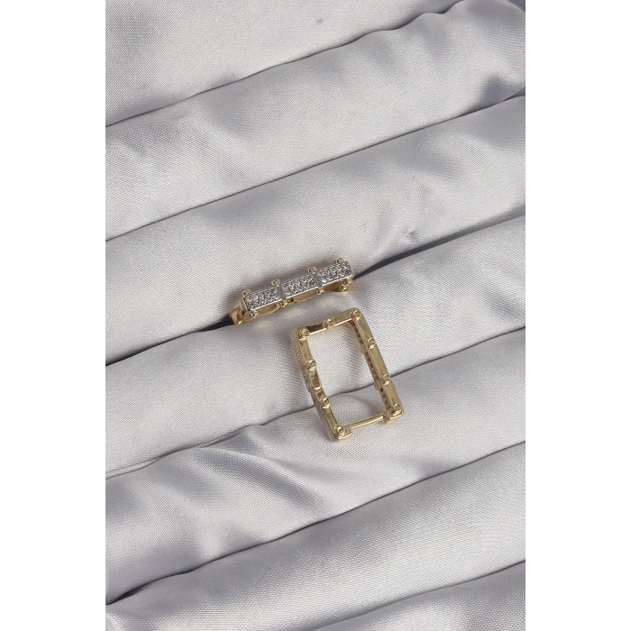 Erb Pirinç Gold Renk Zirkon Taşlı Dikdörtgen Model Seranay Küpe