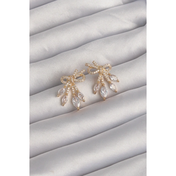 Erb Pirinç Gold Renk Zirkon Taşlı Fiyonk Küpe