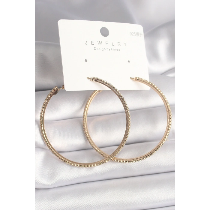 Erb Pirinç Gold Renk Zirkon Taşlı Halka Model Kadın Küpe