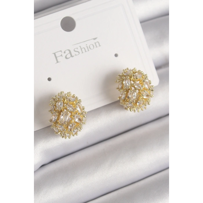 Erb Pirinç Gold Renk Zirkon Taşlı Kadın Küpe