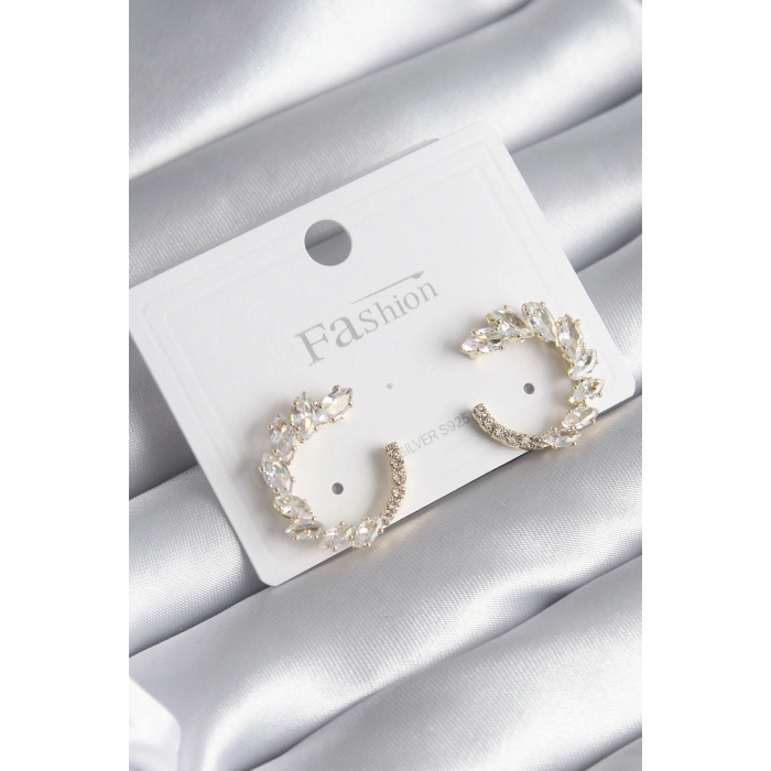 Erb Pirinç Gold Renk Zirkon Taşlı Kadın Küpe