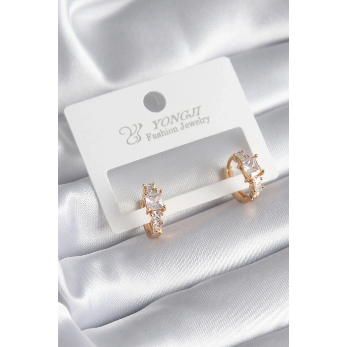 Erb Pirinç Gold Renk Zirkon Taşlı Kadın Küpe