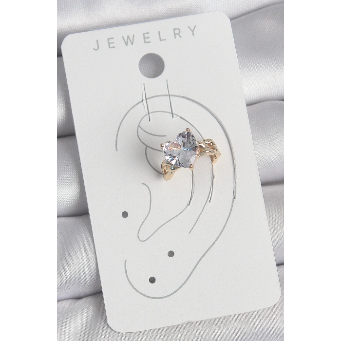 Erb Pirinç Gold Renk Zirkon Taşlı Kalp Model Kadın Kıkırdak Küpe