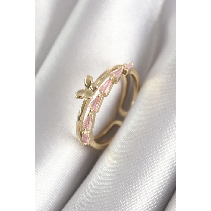 Erb Pirinç Gold Renk Zirkon Taşlı Kelebek Figür Kadın Yüzük