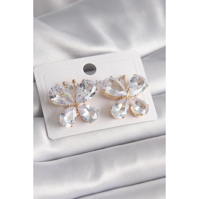 Erb Pirinç Gold Renk Zirkon Taşlı Kelebek Model Kadın Küpe