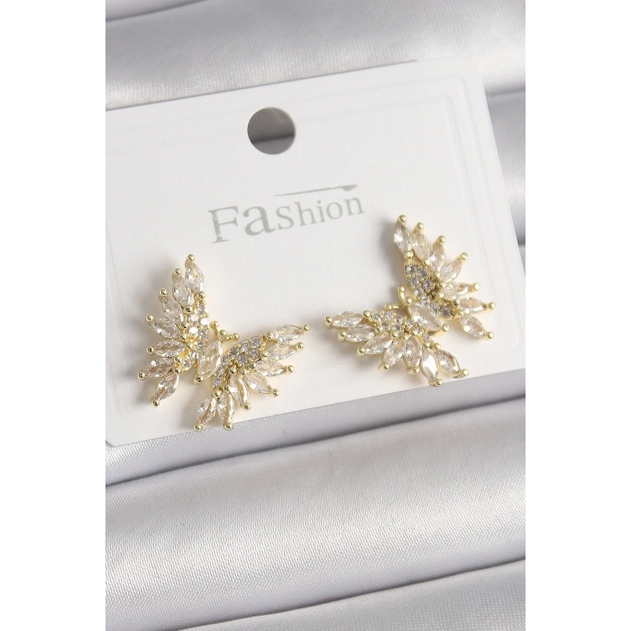 Erb Pirinç Gold Renk Zirkon Taşlı Kelebek Model Kadın Küpe