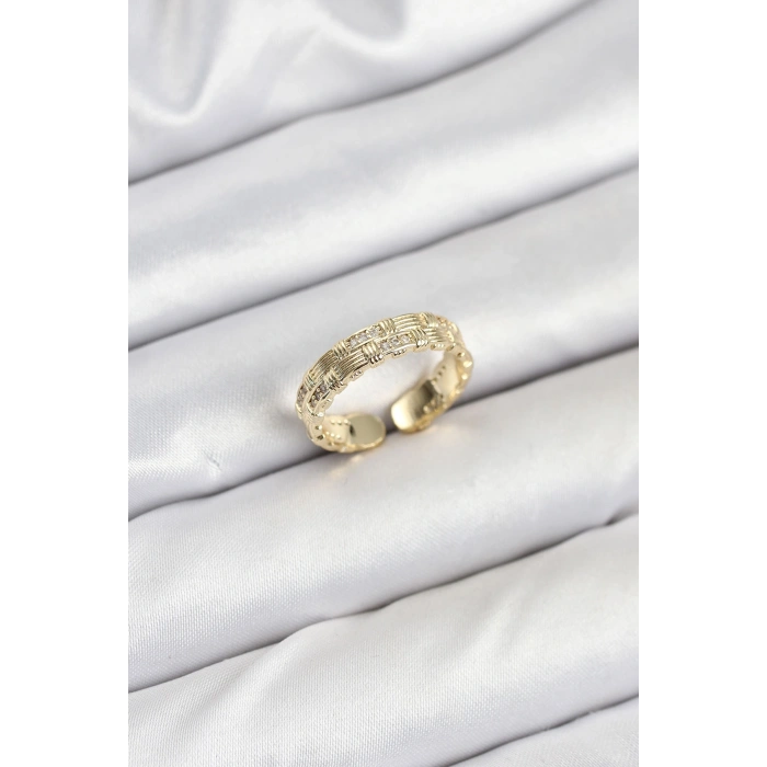 Erb Pirinç Gold Renk Zirkon Taşlı Sırım Kadın Yüzük